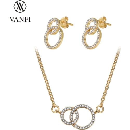 Simple Double Circle Gold Plat Necklace Earrings Sets For Women Gift