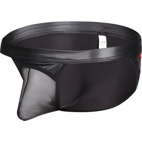 Transparent Underwear Men Sexy Panties Leather Gay Mens Underwear Briefs Penis Pouch Briefs Men Sissy Lingerie Male Underpants