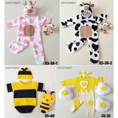 Dvotinst Newborn Baby Photography Props Bee Cow Animals Outfits Set Romer Hat Fotografia Accessories Studio Shoots Photo Props