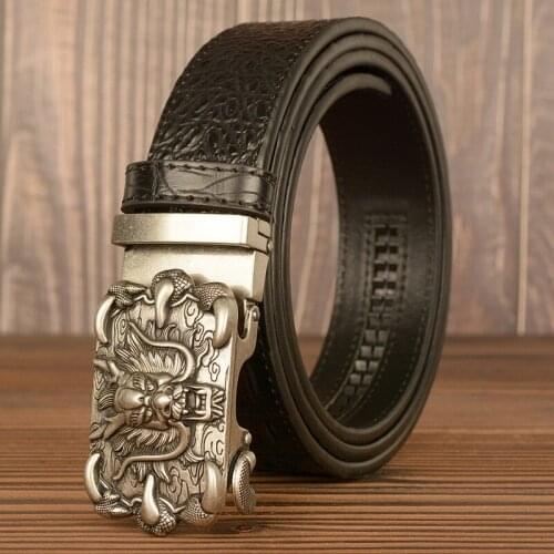 Mens Leisure Belt Alligator Pattern Leather British Party Show Waist Strap Yuppie Jeans Accessories Dragon Automatic Buckle