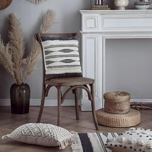 Macrame Cushion Case Woven Boho Cushion Cover for Bed Sofa Couch Bench Car Home Decor Comfy Square Pillow Cases with Tassels