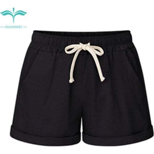OUMOWEI Womens Shorts 2018 Summer New Shorts Womens Waist Loose Solid Color Casual Shorts Elastic Waist Cotton Ladies Shorts