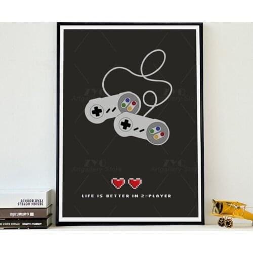 Life Is Better In 2 Player Gamer Poster Prints Modern Minimalist Gaming Quotes Canvas Painting Wall Picture Boys Room Decoration