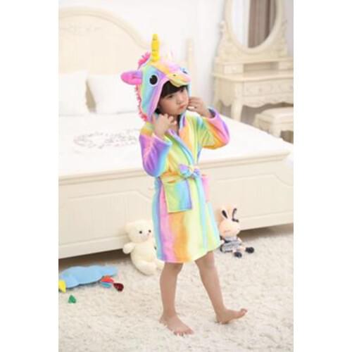 Purple Flannel Unicorn Baby Girls Hooded Pajamas Children Sleepwear Rainbow Cartoon Bathrobe Beach Towels Oneises Kids Nightwear