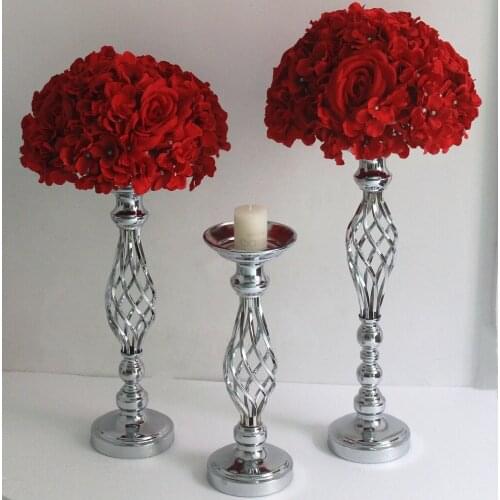 Gold/ Silver Flowers Vases Candle Holders Road Lead Table Centerpiece Metal Stand Candlestick For Wedding Party Decor