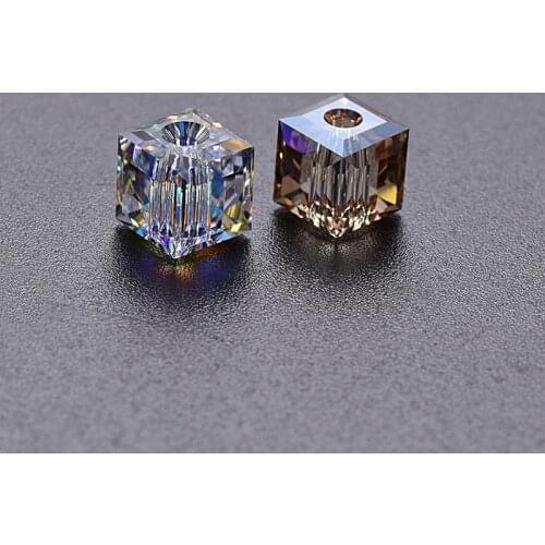 1pcs DIY Square AB White Austrian Crystal Sugar Glass Cube 6mm Pendant Prism Diamond Necklace Beaded Gift Without Chain