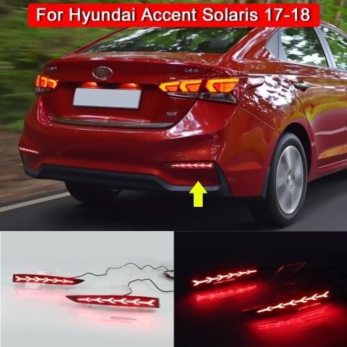 2Pcs LED Rear Bumper Reflector Lamp Function As Tail Brake Light And Red Running Light For Hyundai Accent Solaris 2017 2018