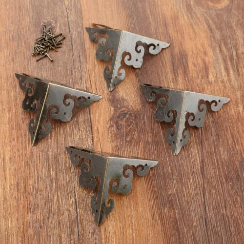 4Pcs 50mm Metal Crafts Decorative Bracket Antique Bronze Wood Box Feet Leg Corner Protector Guard Furniture Hardware with Nails