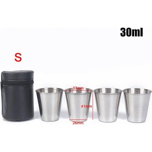 4pcs Camping Cups With Case 30ml,70ml,150ml Stainless Steel Cover Mug Camping Cup Drinking Coffee Tea Beer With Case