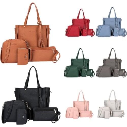 THINKTHENDO 4pcs Women Lady Fashion Handbag Shoulder Bags Tote Purse Messenger Satchel Set