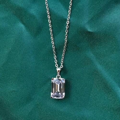 8*12MM Square Diamond Pendant Necklace Fine-Jewelry 100% 925 Sterling Silver Necklace Wedding Gift