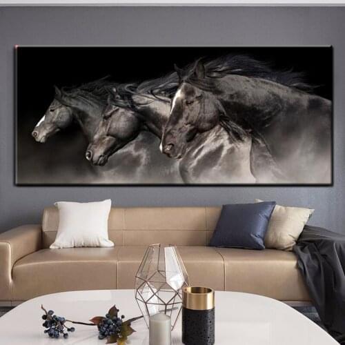 5d diy diamond painting Three Running Black Horse mosaic diamond crystal painting full square round diamond embroidery art