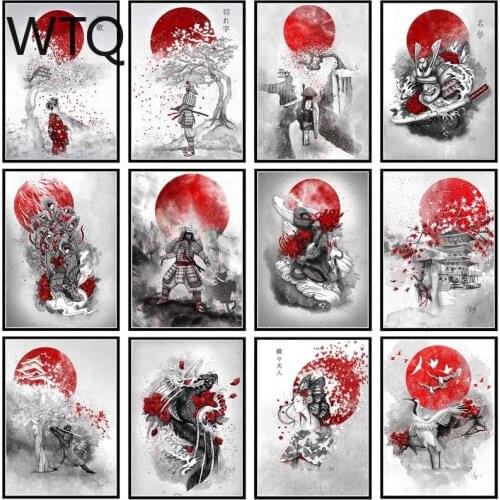 Diamond Painting Cross Stitch Kits 5D DIY Diamond Embroidery Japanese Bushido Full Drill Diamond Mosaic Black Red Room Decor