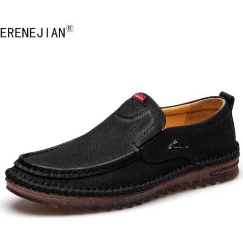 ERENEJIAN Men Slip-On Leather Shoes High Quality Driving Walking Loafers Moccasins Non Slip Soft Sole Sneakers Footwear