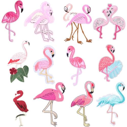 Flamingo Animal Patches for Clothing Iron on Embroidered Sewing Applique Cute on Fabric Badge DIY Apparel Accessori Decoration H