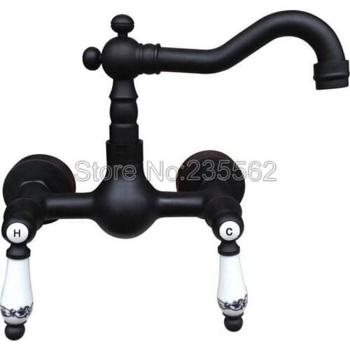 Classic Wall Mounted Black Oil Rubbed Bronze Bathroom Faucet Basin Mixer Vessel Sink Faucets Cold and Hot Water Mixer Tap lnf528