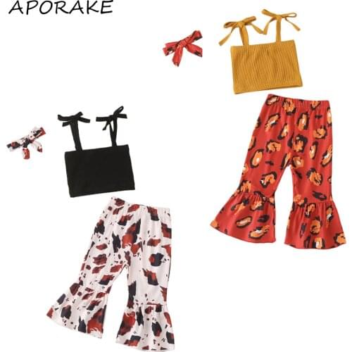 2021 0-24M Infant Girl Clothing Set Summer Boho Bandage Solid Color Knitted Top Vest+Dot Print Flare Pants Casual Outfits 2pcs