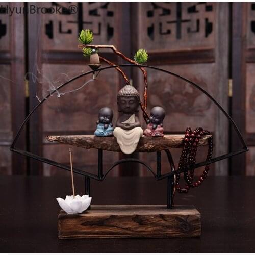 10Pc Incense Cones + Creative The Lovely Little Monk Buddha Censer Backflow Zen Incense Burner For Living Room Home Decor