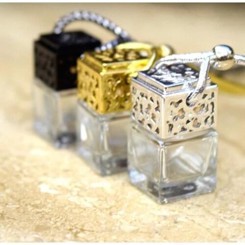 Cube perfume bottle Car Hanging Perfumes Rearview Ornament Air Freshener For Essential Oils Diffuser Empty Glass Bottles SN333