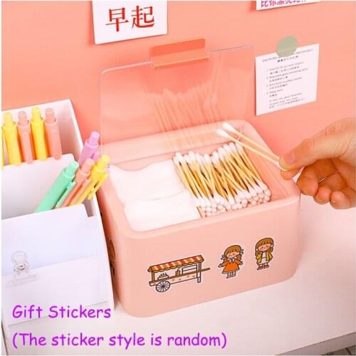 Cute Cotton Swab Box Desktop Storage Box Shelf Cotton Pad Container Rack Holder Organizer Cosmetic Stationery Kawaii Desk Rack