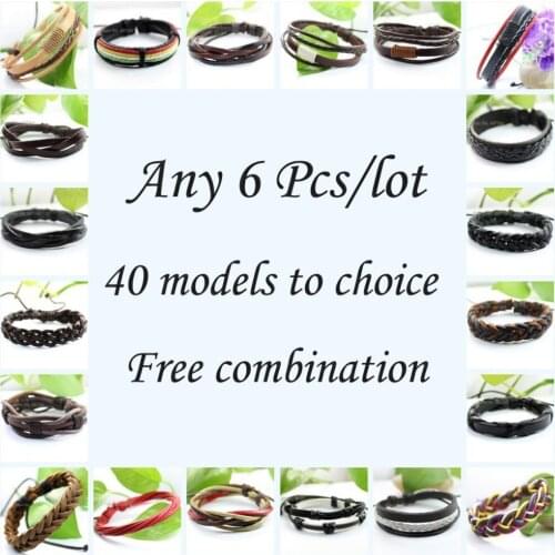 Men Women Bracelets 6 pcs/set Wristband Fashion Rope Wrap Cuff Bangle Leather Bracelets Women Jewelry Accessories HD1