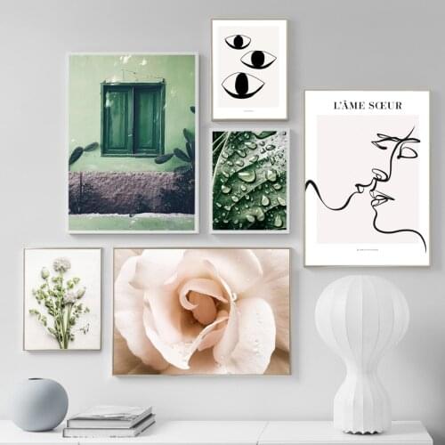 Wall Art Canvas Painting Eustoma Allium Leaf Dew Cactus Face Curve Nordic Posters And Prints Wall Pictures For Living Room Decor