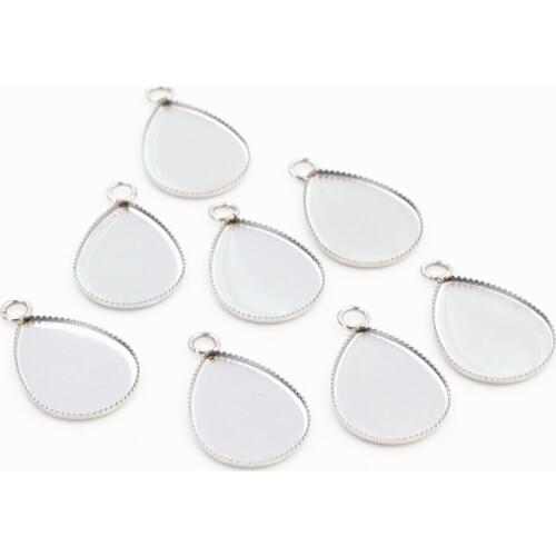 No Fade ) 20pcs 13x18mm Inner Size Stainless Steel Material Drop Style Cabochon Base Cameo Setting Pendant Tray (D2-69)