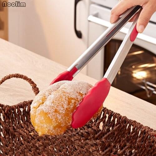 NOOLIM 7+9+12 Inch Non-stick Stainless Steel Kitchen Tongs for Barbecue BBQ Clip Salad Bread Serving Tongs Bread Clip