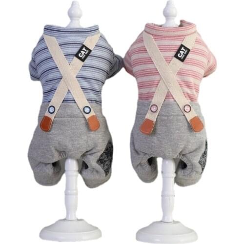 New Fashion Fleece Jumpsuit High Quality Dog Cloth Warm Stripe Strap Pants For Pet Chiuhahua Teddy Small Dog Kawaii clothes