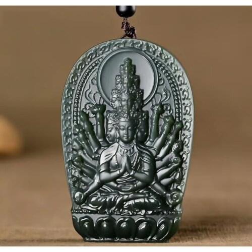 Excellent Bottle Green Jade Avalokitesvara Pendant Hanging Buddha Amulet Magical Necklace Bless