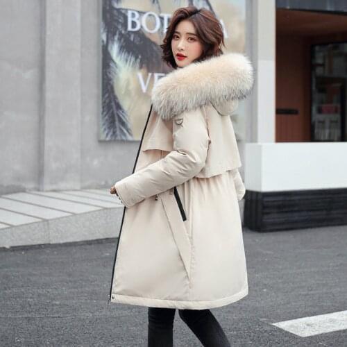 2021 New Women Parkas Winter Jacket Fur Lining Warm Parkas Hooded Fur Collar Jacket Snow Wear Warm Long Coat Female Outwear