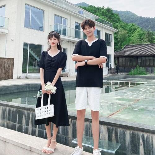 Couple outfit V collar splicing thin temperament fashion niche design couples clothes couples clothing