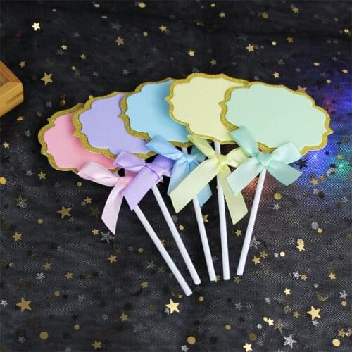 5pcs/set Blank Rainbow Bow Cake Topper Cloud Cake Flags Birthday Kids Favors Cake Decoration Cupcake Topper for Wedding Dessert