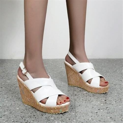 PXELENA Vintage Wedge High Heels Platform Gladiator Sandals Women Hollow Out Peep Toe Rome Punk Rock Gothic Shoes Lady Plus Size