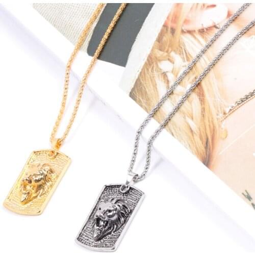 Retro stainless steel Lion Head pendant necklace Classic Gold Sliver Color Chain Animal Necklaces For Men Fashion Jewelry