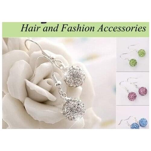 New style hot mixed 10mm Beautiful Fashion Crystal Beads Silver Plated drop Earrings Mix lot Thr6f