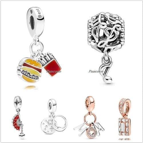 Authentic 925 Sterling Silver Burger & Fries With Best Friend Pendant Charm Beads Fit Pandora Bracelet & Necklace Jewelry