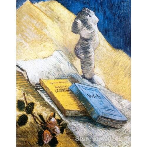 Modern art Still Life with Plaster Statuette Rose and Two Novels Vincent Van Gogh paintings home decor Handmade High quality