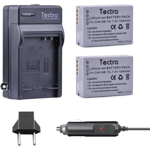 Tectra 2PCS NB-10L NB 10L 7.4V/1300mAh Camera BATTERY+ Digital Charger+Car Plug for Canon G1X G15 G16 SX60HS SX40HS SX50H