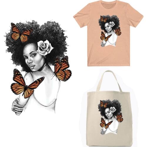 Heat Transfer Beauty Black Girl ALevel Thermal Clothes Sticker Iron On Transfer Patches For Clothing DIY Washable Women T-shirt