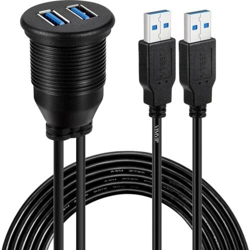 Car Dashboard Flush Mount USB Dock Adapter Dashboard Panel 3.0 Port Male to Female Cable Extension Cable for Motorcycle Boat Hot