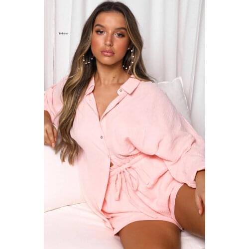 Spring Tracksuit Women Casual Lounge Wear Shorts Set Long Sleeve Blouse Tops And High Waisted Mini Shorts Two Piece Set