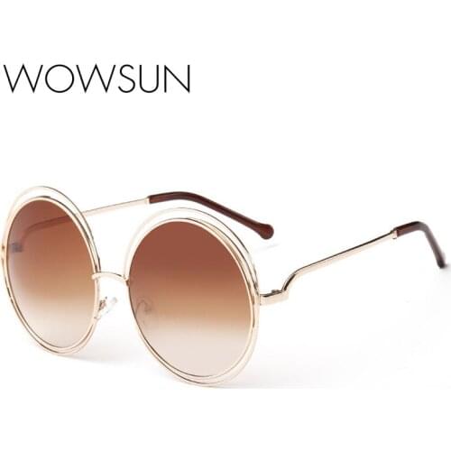 WOWSUN Round Wire Frame Sunglasses Women High Quality Elegant Mirrored Sunglasses Gradient Glasses Shades Oversized New WO-003
