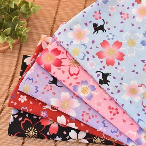 Japan Retro vintage blue/red/gold Cherry blossoms 100% cotton bronzed fabric for DIY Bag kimono/Girdle/Headband1 order=0.5meter