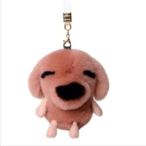 Real Rex Rabbit Fur Puppy Keychain Dog Toy Women Bag Trinkets Handbag Pendant Car Key Metal Ring