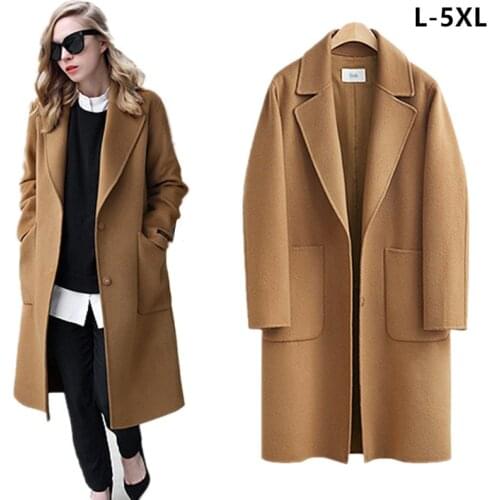 Plus Size L-5XL tnlnzhyn 2019 New Spring Women Woolen Coat Women Casual Long Sleeved Woolen Coat Medium long Loose Coats Y1013