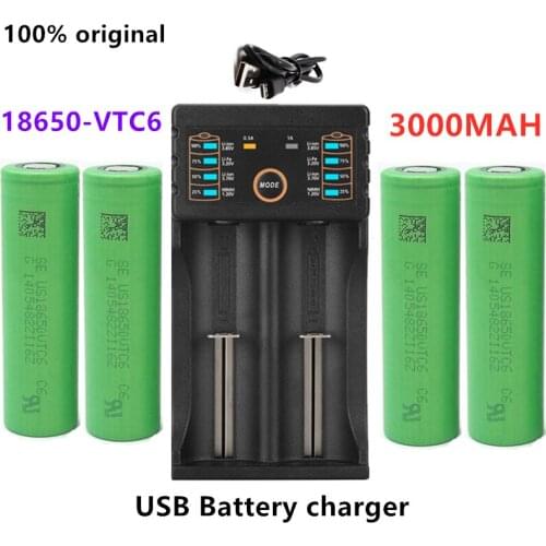 100% new original 3.7V 3000 mAh Li ion 18650 battery for SONY US18650 vtc6 3000 mah 18650 battery 3.7V +1 pcs USB charger