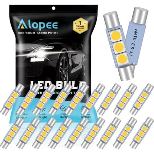 20 Pcs 30MM - 31MM 12V 3 SMD LED Festoon Light White Sun Visor Vanity Mirror Bulb For Car 6615F 6614F 3021 3022 3175 T-2 SF6/6