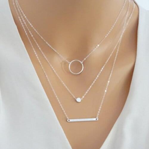 2019 new wild fashion open metal rod silver necklace layered gold necklace ladies gift charm wholesale and retail
