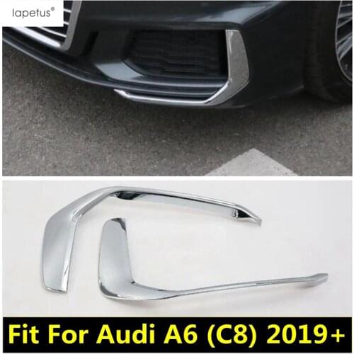 Lapetus Accessories Fit For Audi A6 C8 2019 - 2021 ABS Front Head Fog Lights Lamp Foglights Eyelid Eyebrow Strip Cover Kit Trim